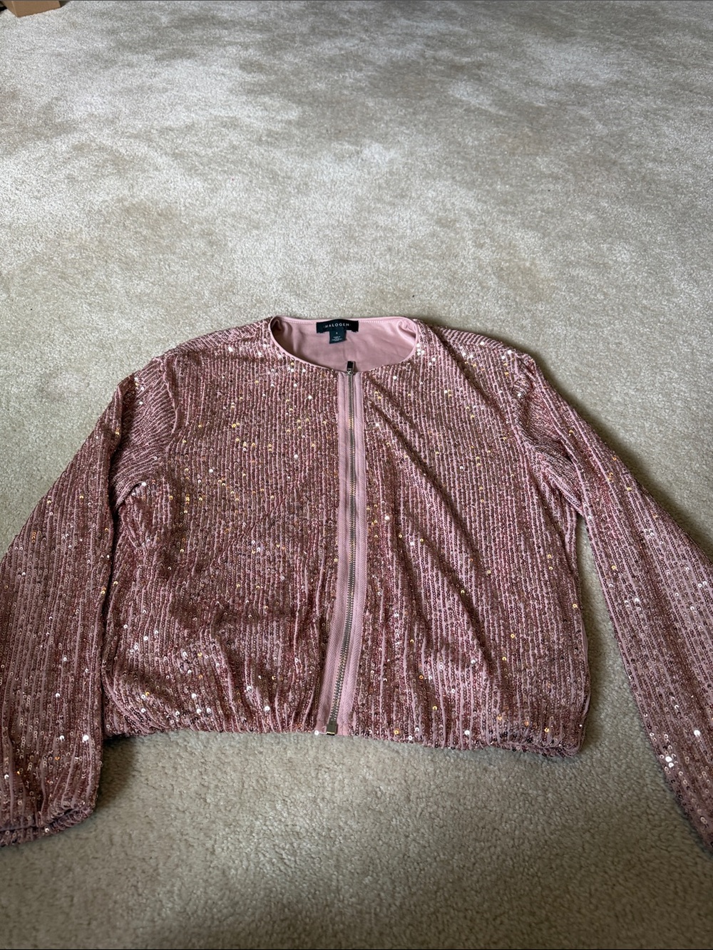 Halogen  Rose gold Sequin Zip-Front Jacket